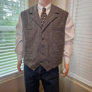 Schaefer Outfitter 707 Mens 2XL Grey Herringbone 100% Wool Western Vest USA Made